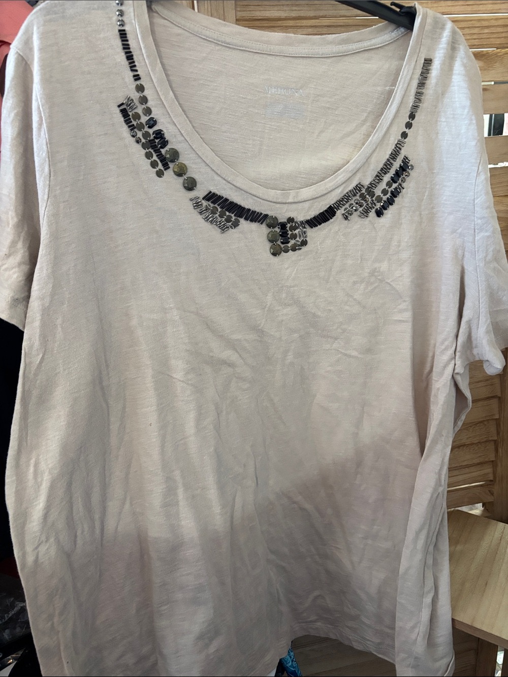 Merona Tan Scoop Neck Short Sleeve Top with Bead Detail 3 3X